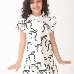 Anthrilo Girls Summer Black Bow Frill Dress Off Wh