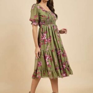 Azira Floral Printed Georgette Empire Midi Dress