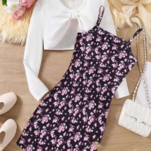 BAESD Floral Print Applique Crepe ALine Maxi Dress