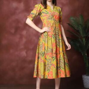 Claura Women Floral Print  Mandarin Collar Puff Sl