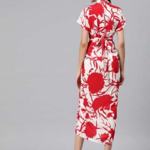 Cottinfab Floral Print Crepe Shirt Midi Dress