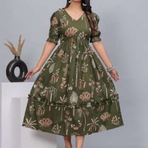 DAMMODE Women Cotton Floral Printed Fit and Flare