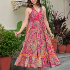 Demirner Cotton Ethnic Motifs Printed Halter Neck