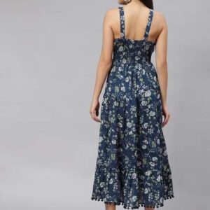 Divena Navy Blue  White Pure Cotton Floral Print M
