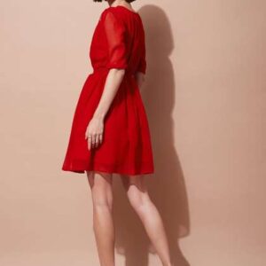 DressBerry Red Puffed Sleeves Sequined Georgette F