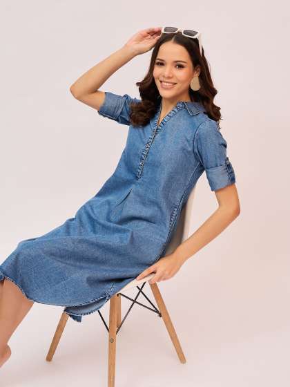 DressBerry Shirt Collar Denim ALine Dress