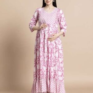 Gujari Floral Print Maternity Fit  Flare Maxi Dres