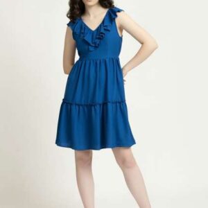 June 9 Clothing Women VNeck Ruffled Fit  Flare Dre