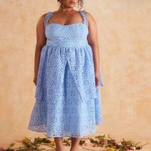 Lea Clothing Co Schiffli Fit and Flare Midi Dress