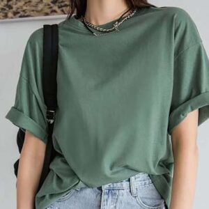 London Hills Women Solid Round Neck Cotton Oversiz