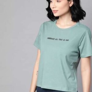 MH Easy Women Blue  Black  Typography Printed Crop
