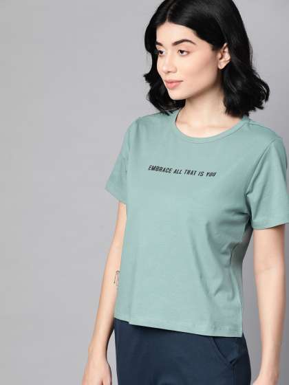 MH Easy Women Blue  Black  Typography Printed Crop