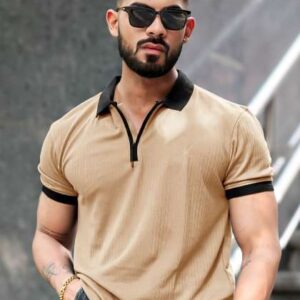 Maniac Men Solid Polo Collar Cotton Tshirt