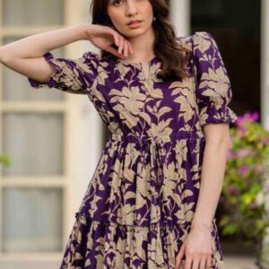 Mizaz Floral Printed Fit  Flare Midi Dress