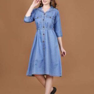 NIGHTSPREE Denim ALine Midi Dress