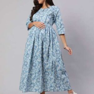 Nayo Floral Printed Gathered Maternity Fit Flare