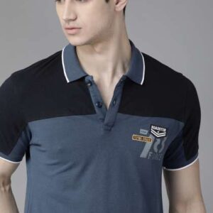 Roadster Men Blue Colourblocked Polo Collar Pure C