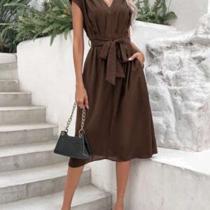 StyleCast Women VNeck Fit and Flare Midi Dress