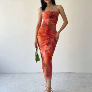 TRENBEE Wwomen Abstract Printed Bodycon Bandeau Mi