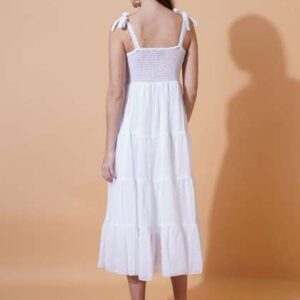 UF White Self Design Shoulder Straps Gathered Geor