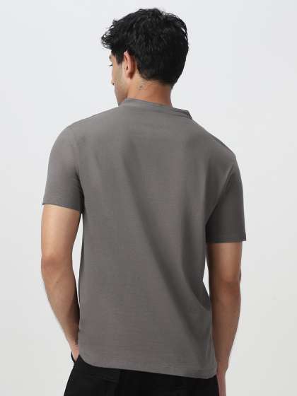 Urbano Fashion Mens Dark Grey Solid Mandarin Colla