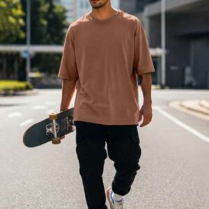 VEIRDO Brown DropShoulder Sleeves Pure Cotton Over