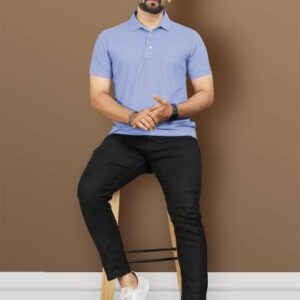VeBNoR Men Solid Polo Collar Short Sleeves Slim Fi