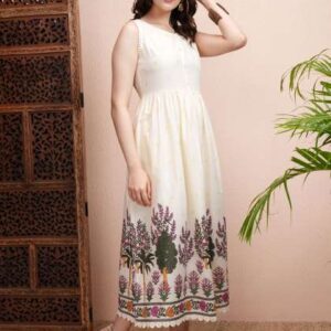 Vishudh Women Solid Floral Print Fit  Flare Midi D