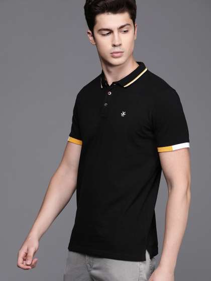 WROGN Men Black Solid Polo Collar Pure Cotton Tshi