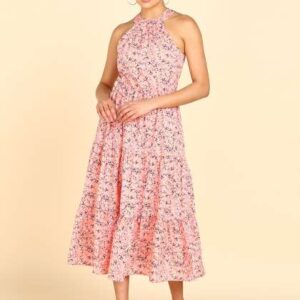 ZNX Clothing Floral Printed Halter Neck ALine Midi