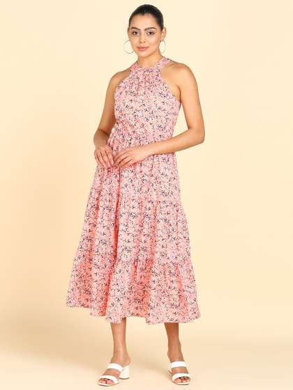 ZNX Clothing Floral Printed Halter Neck ALine Midi
